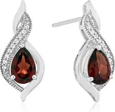 .925 Sterling Silver Pear-Shaped Birthstone & Lab-Grown White Sapphire or CZ Milgrain Twist Stud Drop Earrings - Choice of Gem Color/Month