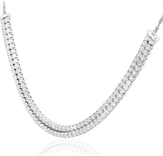 .925 Sterling Silver Round Created White Sapphire Two Strand Necklace - 18