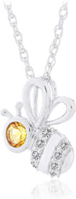 .925 Sterling Silver, Yellow-Orange Citrine & Lab Grown White Sapphire Bezel Set Bumble Bee Pendant Necklace with 20