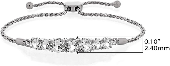 .925 Sterling Silver Lab Created White Sapphire Bolo Bracelet