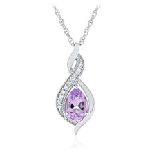 Sterling Silver Pear Birthstone & Lab Grown White Sapphire or CZ Milgrain Twist Pendant Necklace with 18