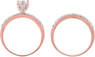 10K Rose Gold & Pear Shape Cubic Zirconia Solitaire on Half Eternity Band Engagement Ring and Wedding Band Bridal Set