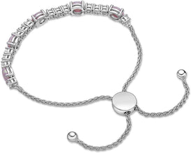 .925 Sterling Silver, Lab Grown Opal & Lab Grown White Sapphire Alternating Stone Wheat Chain Adjustable Bolo Bracelet - 6”-9-3/5” - Choice of Color