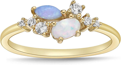 14K Gold Plated .925 Sterling Silver Round, Oval & Marquise Shaped Multi Stone Statement Ring - Choice of Colors