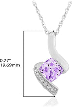 .925 Sterling Silver, Cushion-Cut Birthstone & Created White Sapphire or CZ Twist Pendant Necklace on 18
